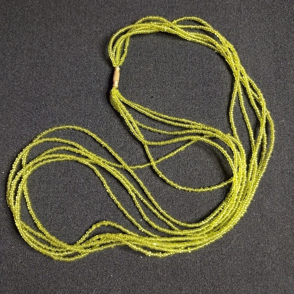 Vintage Multi strand Moss Green Beaded Necklace